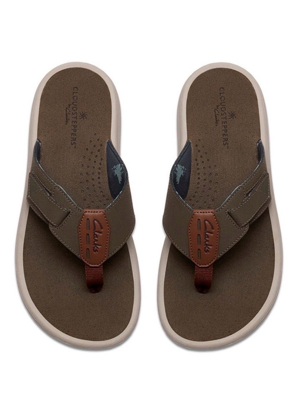 Clarks Men’s Brown Leather Thong Sandal with Cushioned Midsole Size 12 NEW